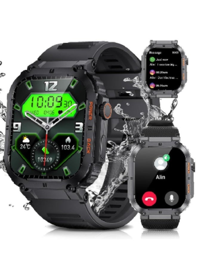 AROAQ Smart Watch for Men with Bluetooth Calls, 1.96" HD Touchscreen, 100 Sports Modes, 400mAh Battery, Heart Rate, SpO2 & Wellness Monitoring, 5ATM Waterproof Fitness Smartwatch for Android & iOS , Silicone Strap Black - Image 1