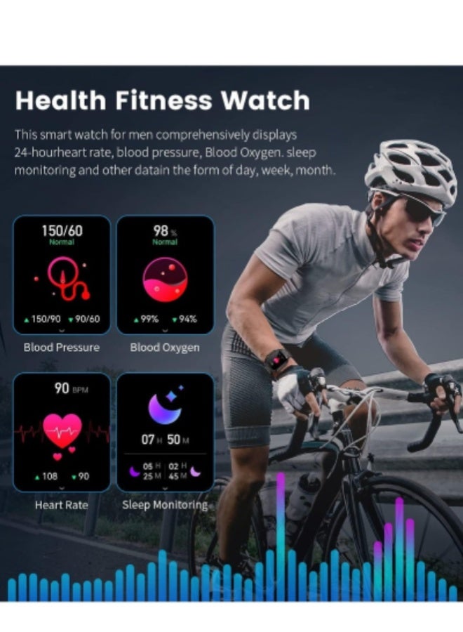AROAQ Smart Watch for Men with Bluetooth Calls, 1.96" HD Touchscreen, 100 Sports Modes, 400mAh Battery, Heart Rate, SpO2 & Wellness Monitoring, 5ATM Waterproof Fitness Smartwatch for Android & iOS , Silicone Strap Black - Image 5