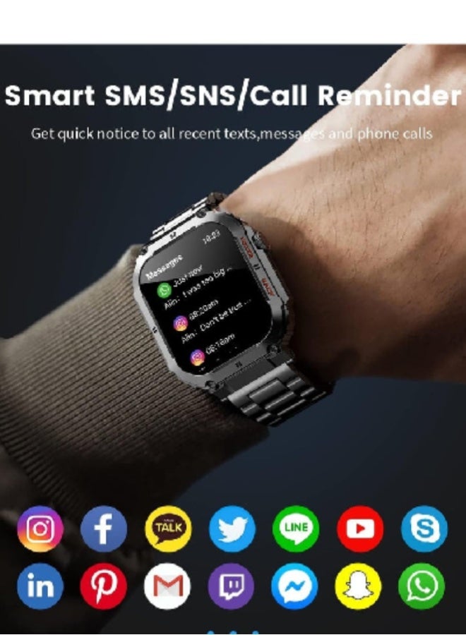 AROAQ Smart Watch for Men with Bluetooth Calls, 1.96" HD Touchscreen, 100 Sports Modes, 400mAh Battery, Heart Rate, SpO2 & Wellness Monitoring, 5ATM Waterproof Fitness Smartwatch for Android & iOS , Silicone Strap Black - Image 4