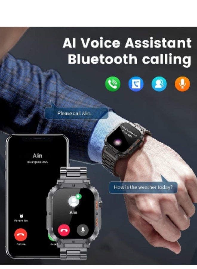 AROAQ Smart Watch for Men with Bluetooth Calls, 1.96" HD Touchscreen, 100 Sports Modes, 400mAh Battery, Heart Rate, SpO2 & Wellness Monitoring, 5ATM Waterproof Fitness Smartwatch for Android & iOS , Silicone Strap Black - Image 3