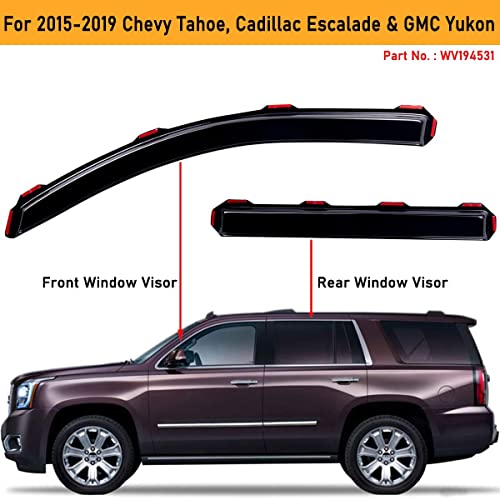 Lightronic واقي نوافذ أوتوماتيكي ليتروينك قابل للتثبيت في القناة، متين للغاية، يناسب شيفروليه تاهو 2015-2020، جي إم سي يوكون، كاديلاك إسكاليد، حماية من الأشعة فوق البنفسجية، واقي مطر، واقي ريح أصلي، دخاني داكن، 4 قطع - Image 3