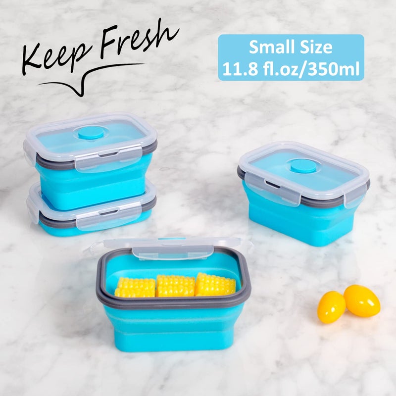 Annaklin Collapsible Food Storage Containers with Lids & Vent, 11.8 oz, Kitchen Stacking Silicone Collapsible Meal Prep Container Set for Leftover, Microwave Freezer Dishwasher Safe, Blue Small 4 Pack - Image 4