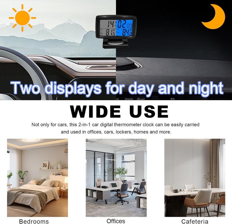 KVAEY Car Digital Thermometer Clock, Dashboard Luminous Thermometer Date Clock with LCD Backlight Display, Vehicle Indoor Outdoor Multifunctional 2 in 1 Dual Fahrenheit Date Clock - Image 5