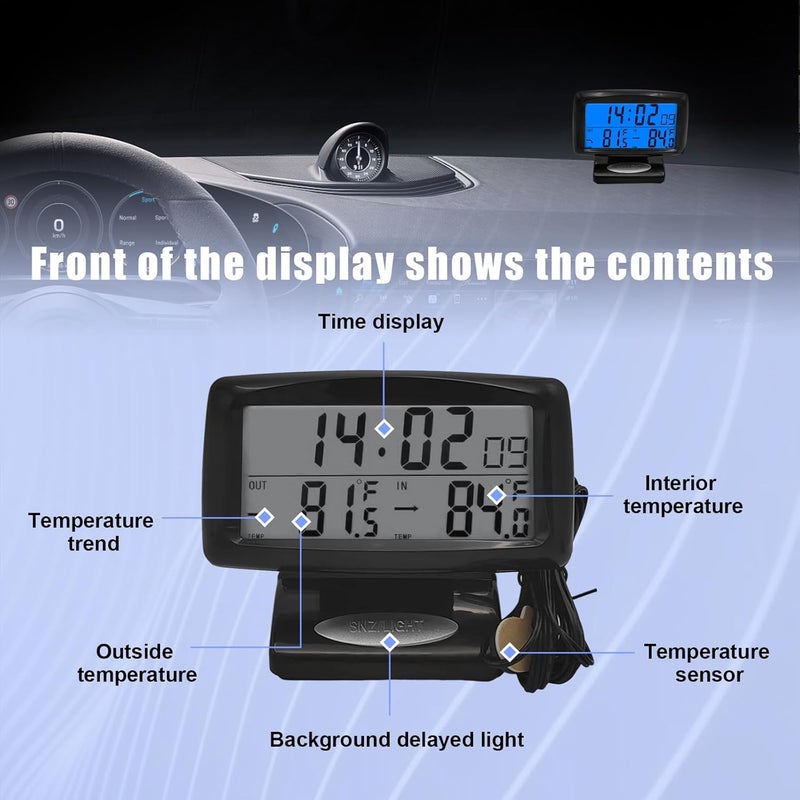 KVAEY Car Digital Thermometer Clock, Dashboard Luminous Thermometer Date Clock with LCD Backlight Display, Vehicle Indoor Outdoor Multifunctional 2 in 1 Dual Fahrenheit Date Clock - Image 3
