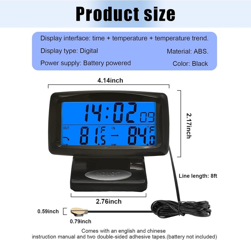 KVAEY Car Digital Thermometer Clock, Dashboard Luminous Thermometer Date Clock with LCD Backlight Display, Vehicle Indoor Outdoor Multifunctional 2 in 1 Dual Fahrenheit Date Clock - Image 2