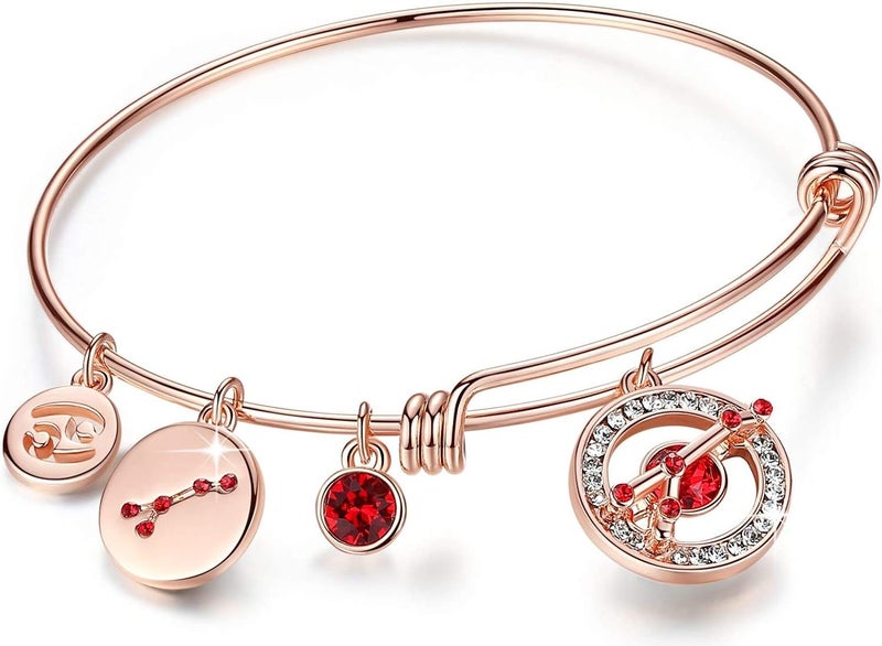 Leafael Superstar Zodiac Expandable Bangle Bracelet Made with Premium Crystals Horoscope Constellation October November Birthstone Topaz Brown Jewelry, Rose Gold Plated, 7" - Image 1