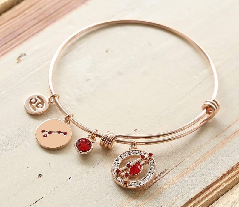 Leafael Superstar Zodiac Expandable Bangle Bracelet Made with Premium Crystals Horoscope Constellation October November Birthstone Topaz Brown Jewelry, Rose Gold Plated, 7" - Image 3
