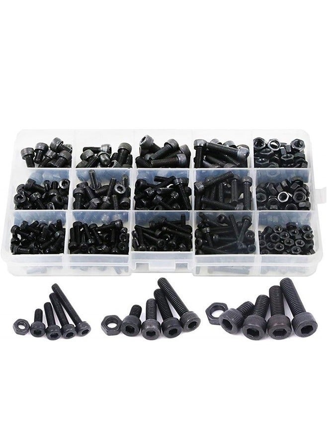 Bukela 460 Pcs M3 M4 M5 Hex Head Bolt Socket Cap Screws Nuts Assortment Kit,12.9 Grade Alloy Steel Black Zinc Plated and Anti Rust Metric Screw Set,Nuts and Bolts Assorted Set with Storage Box - Image 1