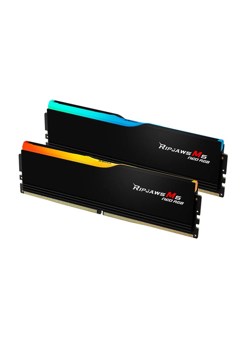 G.Skill - Ripjaws M5 Neo RGB DDR5 64GB (2x32GB) 6000MT/s CL36-36-36-96 1.35V, Intel XMP / AMD EXPO, Matte Black Aluminum Heatspreaders, Customizable RGB Lighting, Performance Memory Kit for AMD AM5 | F5-6000J3636F32GX2-RM5NRK - Image 1