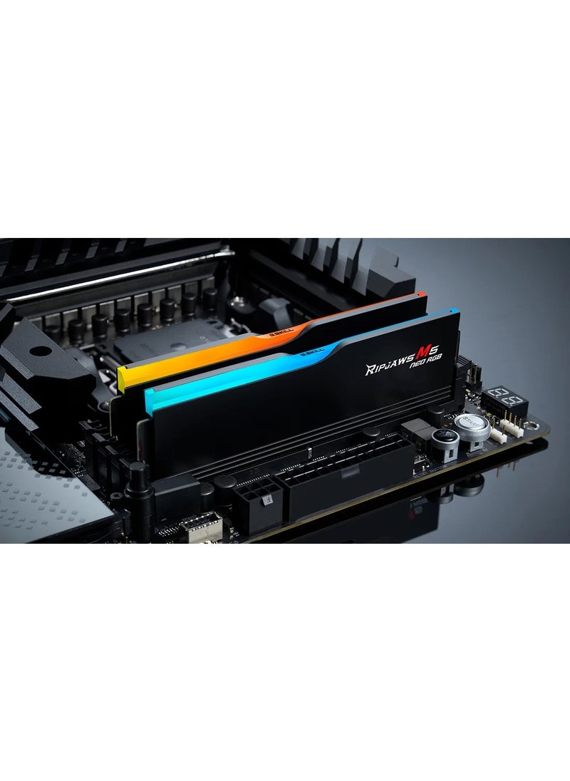 G.Skill - Ripjaws M5 Neo RGB DDR5 64GB (2x32GB) 6000MT/s CL36-36-36-96 1.35V, Intel XMP / AMD EXPO, Matte Black Aluminum Heatspreaders, Customizable RGB Lighting, Performance Memory Kit for AMD AM5 | F5-6000J3636F32GX2-RM5NRK - Image 1