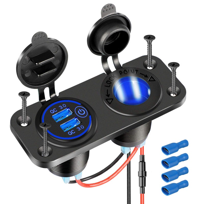 مخرج مقبس ولاعة السجائر المحسن موزع شحن سريع 30 شاحن USB مخرج طاقة مع LED 12V مخرج USB لوحة طاقة مقاومة للماء محول مجموعة DIY للسيارة القارب البحرية RV وغيرها