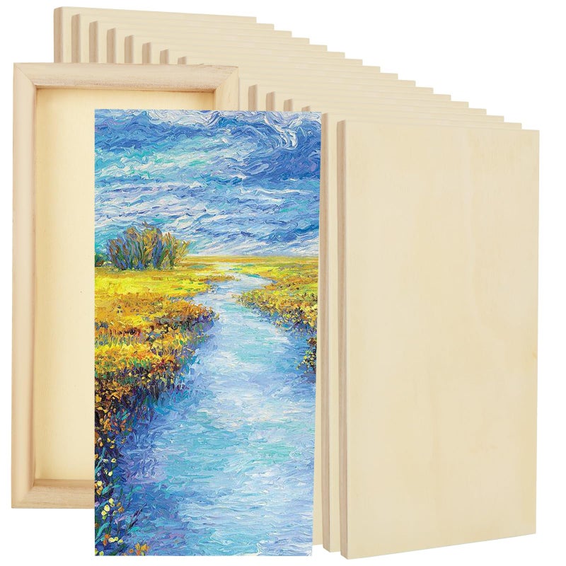 APACALI Unfinished Wood Canvas Boards for Painting - Blank Square Cradled Panels for Mixed-Media Craft & Art Supply - Acrylics (12x6 in - 8 PCS) - Image 1