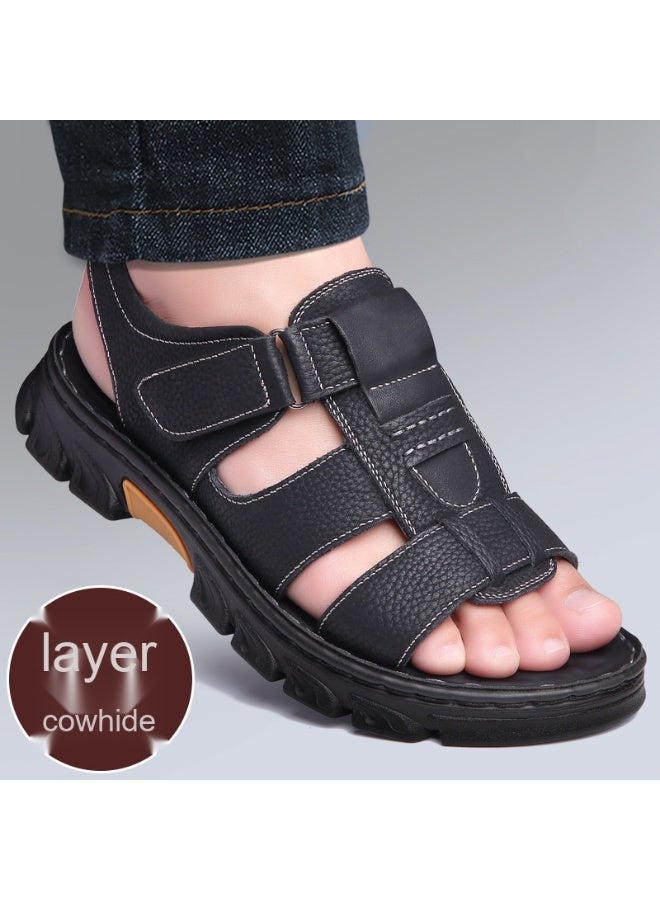 Men's Leather Slide Sandals - Stylish and Comfortable Beach Footwear 