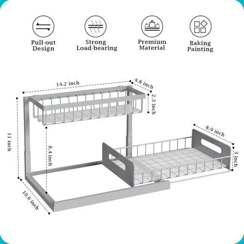 REALINN Under Sink Organizer, Pull Out Cabinet Organizer 2 Tier Slide Out Sink Shelf Cabinet Storage Shelves, Storage for Kitchen Bathroom, Grey, 1 Pack - Image 5