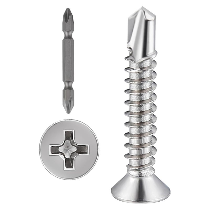 Wensilon Store （300pcs）#8×1”for Sheet Metal Self-Tapping Screws 410 Stainless Steel Flat Head High-Strength Quick self-Drilling Screws - Image 1