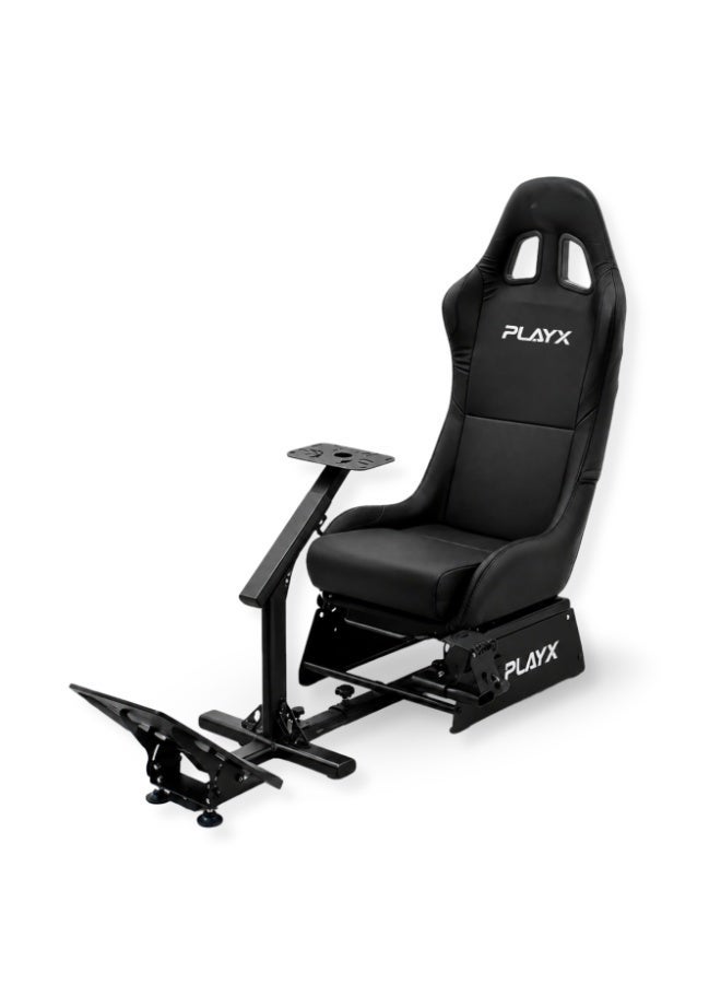 PlayX Racing Simulator Cockpit with Adjustable Racing Wheel Stand & Gaming Seat | Foldable Driving Simulator Chair for Steering Wheel & Pedals | GTR Seating Position | Compatible with Logitech, Thrustmaster, Fanatec, Xbox, PS4 & PC - Image 1