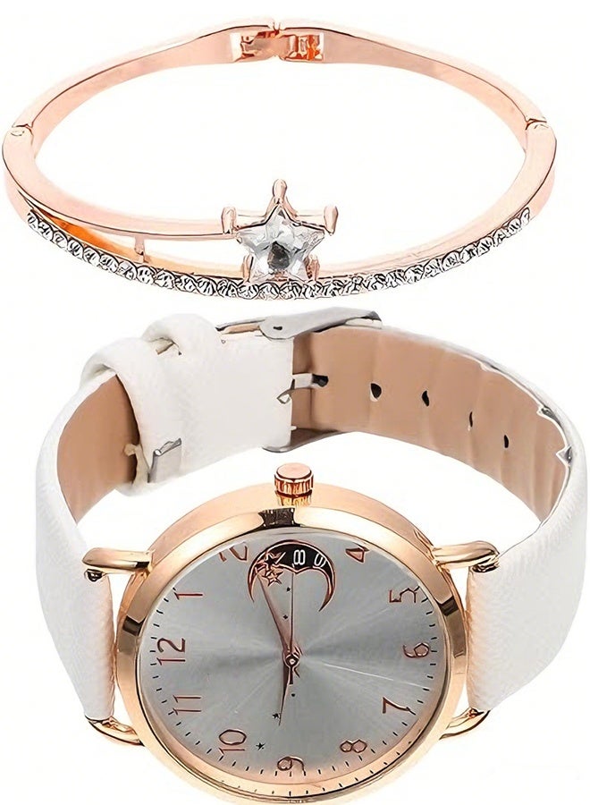هابي دي طقم هدايا ساعة نسائية مع سوار باللون الأبيض للسيدات والفتيات، ساعة معصم أنالوج كوارتز بسير رفيع ونحيف وأنيق كاجوال - Image 4
