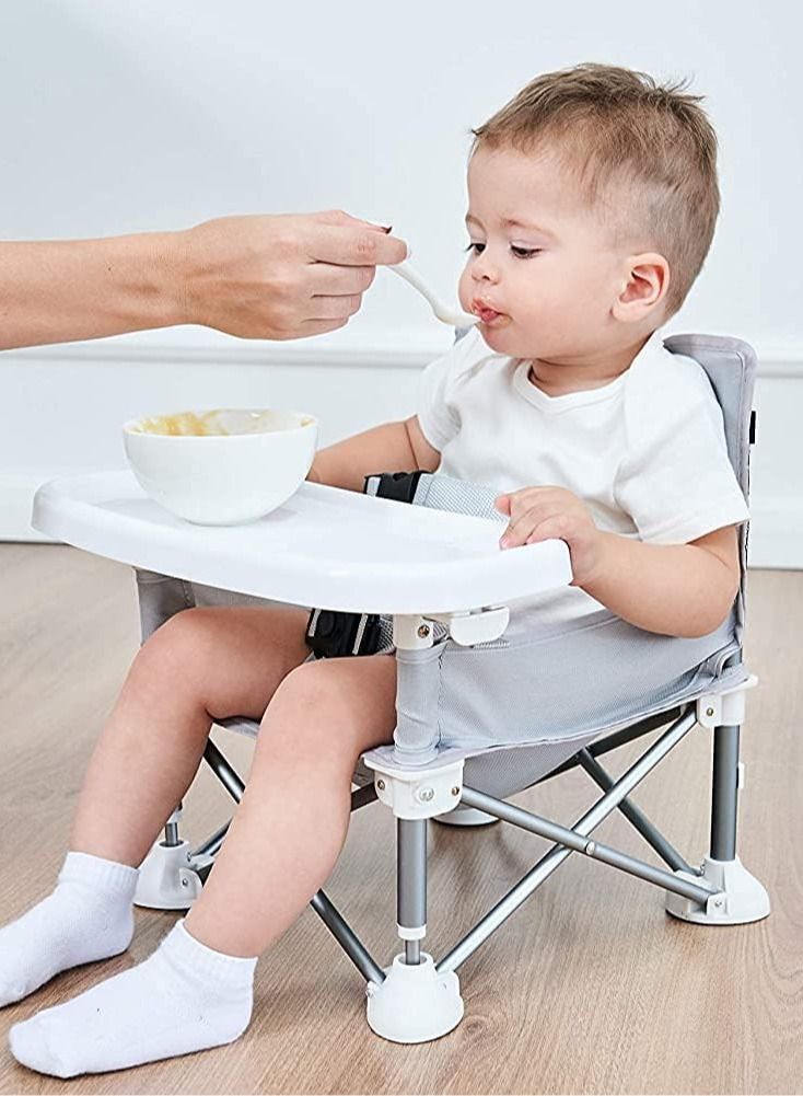 Fordable Baby’s Dining Chair With Tray And Storage Bag Outdoor Portable Children Seat For Travel And Home Great For Camping, Beach, Lawn 【Gray】 - Image 1