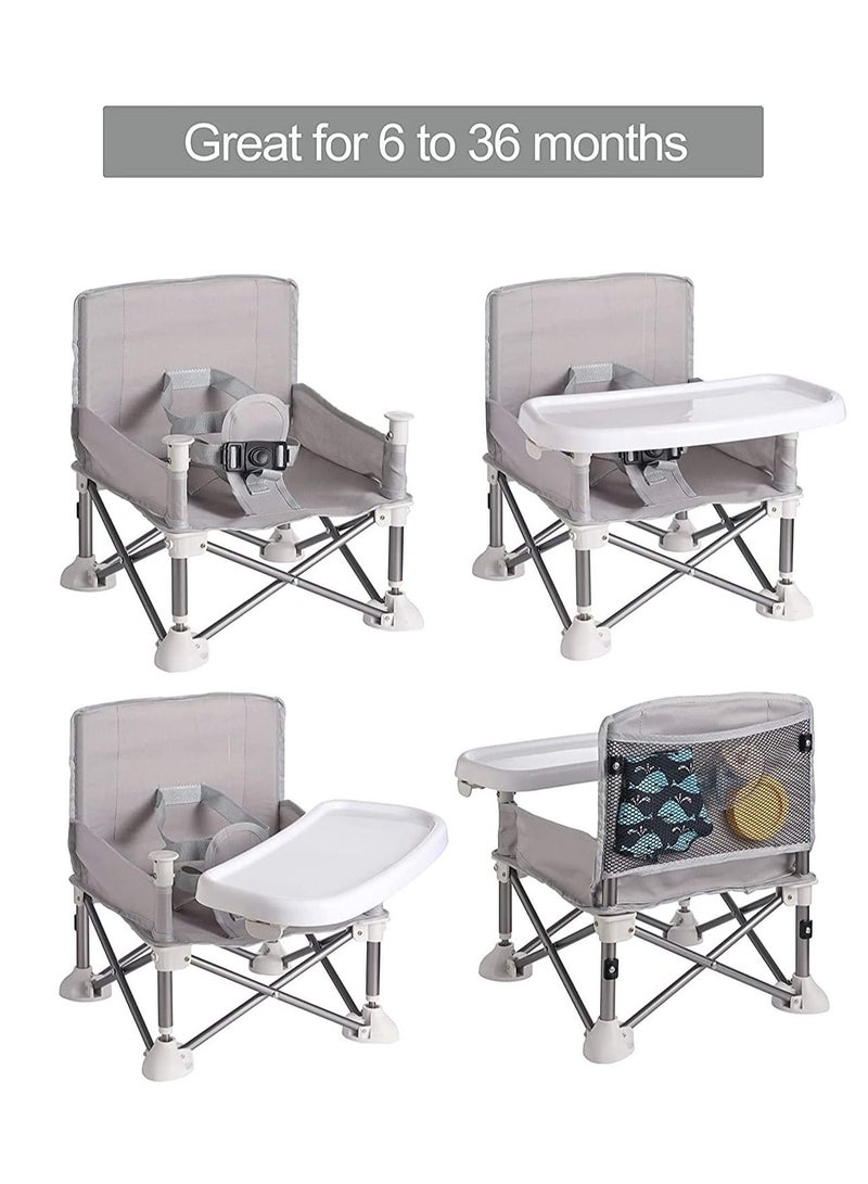 Fordable Baby’s Dining Chair With Tray And Storage Bag Outdoor Portable Children Seat For Travel And Home Great For Camping, Beach, Lawn 【Gray】 - Image 4