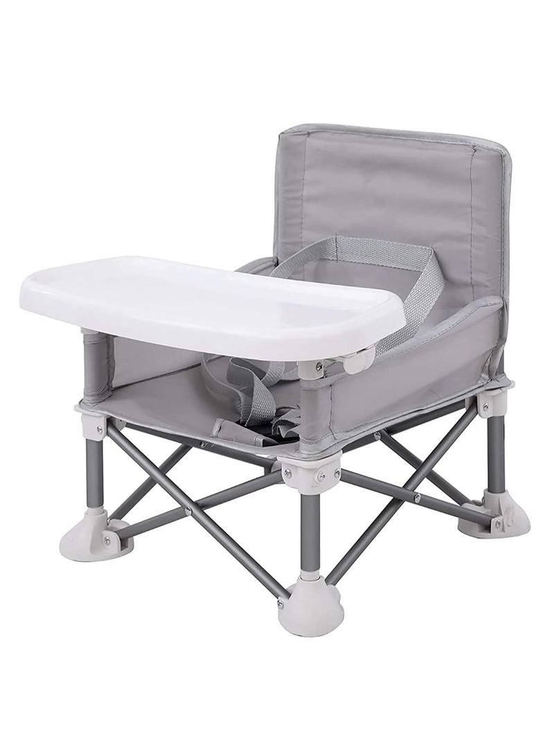 Fordable Baby’s Dining Chair With Tray And Storage Bag Outdoor Portable Children Seat For Travel And Home Great For Camping, Beach, Lawn 【Gray】 - Image 2