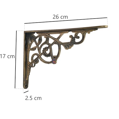 GHAR DWAR Metal Handcrafted Shelf Bracket for Floating Shelves L Angle Decorative L Shaped Corner Brace Joint Heavy Duty Wall Mounted Shelf Support Corner Brace Holder (Pack of 4, Brass Antiq) - Image 2