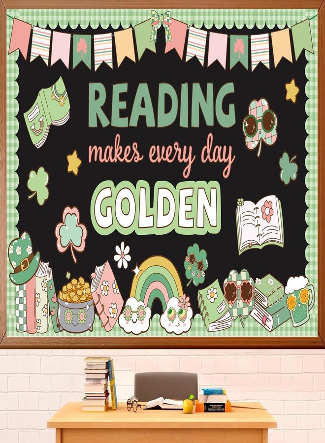 Polaxium St. Patrick's Day Classroom Bulletin Board Set Reading Makes Every Day Golden Bulletin Board Decorations Irish Clover Cutouts for Bulletin Board St.Patrick’s Party Supply Classroom Chalkboard Decor - Image 2