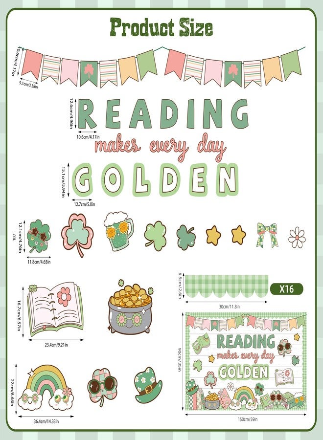 Polaxium St. Patrick's Day Classroom Bulletin Board Set Reading Makes Every Day Golden Bulletin Board Decorations Irish Clover Cutouts for Bulletin Board St.Patrick’s Party Supply Classroom Chalkboard Decor - Image 3