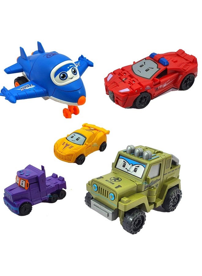 فنبلاست لعبة FunBlast 2 في 1 قابلة للسحب للخلف، طائرة، جيب، شاحنة وسيارتين إلى روبوت، لعبة مركبة للأطفال من عمر 3 سنوات فما فوق (ألوان عشوائية؛ 5 وحدات) - Image 1