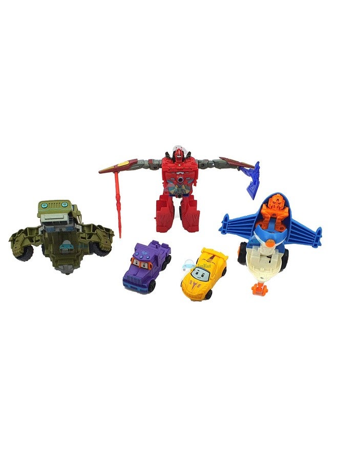 فنبلاست لعبة FunBlast 2 في 1 قابلة للسحب للخلف، طائرة، جيب، شاحنة وسيارتين إلى روبوت، لعبة مركبة للأطفال من عمر 3 سنوات فما فوق (ألوان عشوائية؛ 5 وحدات) - Image 2