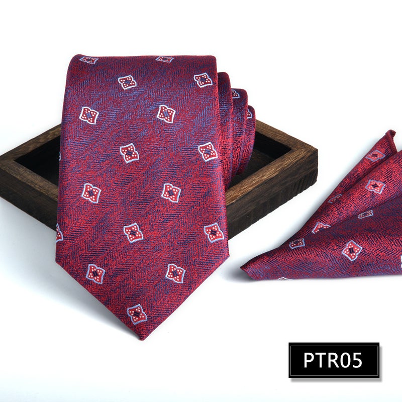 Tie Square Scarf 2-Piece Set Men'S Formal Wear Professional Business Jacquard 8Cm New - Image 1