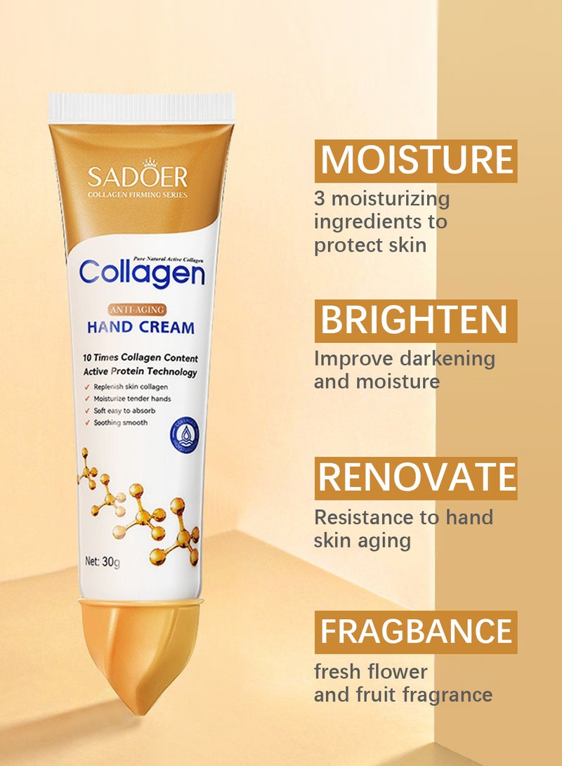 SADOER Collagen Anti-Aging Hand Cream, Moisturizing Fast Absorb Hand Lotion to Nourish Dry Rough Skin & Reduce Wrinkle, 30g*5Pcs - Image 4