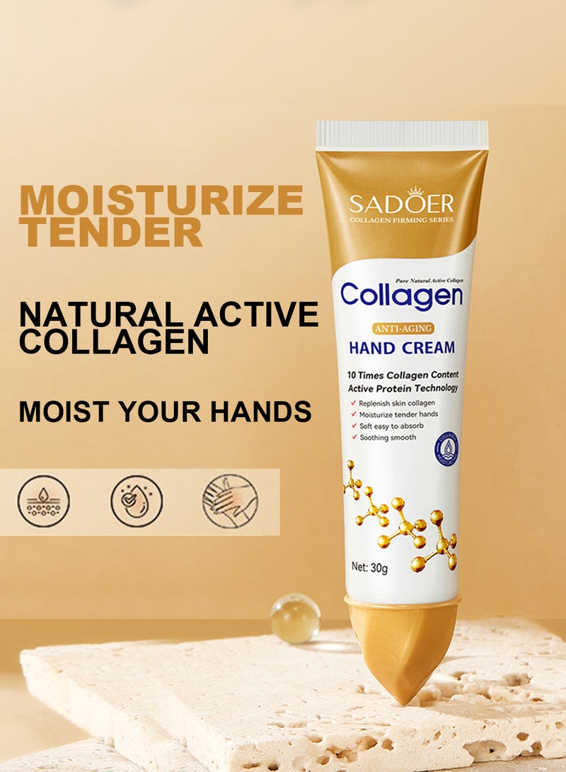 SADOER Collagen Anti-Aging Hand Cream, Moisturizing Fast Absorb Hand Lotion to Nourish Dry Rough Skin & Reduce Wrinkle, 30g*5Pcs - Image 2