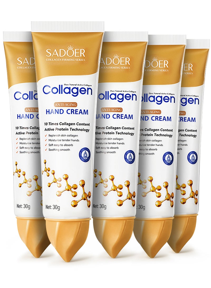 SADOER Collagen Anti-Aging Hand Cream, Moisturizing Fast Absorb Hand Lotion to Nourish Dry Rough Skin & Reduce Wrinkle, 30g*5Pcs - Image 1
