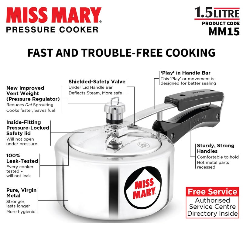 Hawkins 1.5 Litre Miss Mary Pressure Cooker, Small Inner Lid Baby Cooker, Silver (MM15) - Image 5
