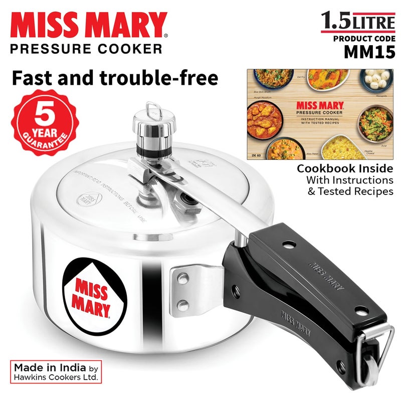 Hawkins 1.5 Litre Miss Mary Pressure Cooker, Small Inner Lid Baby Cooker, Silver (MM15) - Image 4