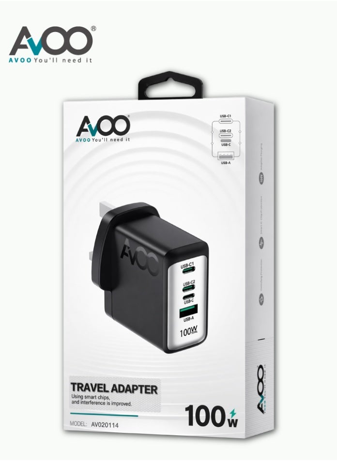 AVOO 100W Charger – Compact Fast Wall Charger with 4 Ports Compatible with MacBook Pro/Air, iPhone 15/14/13 Series, iPad Pro, Samsung Galaxy Devices, Huawei, Xiaomi, Vivo, Laptops & Smart Devices - Image 2