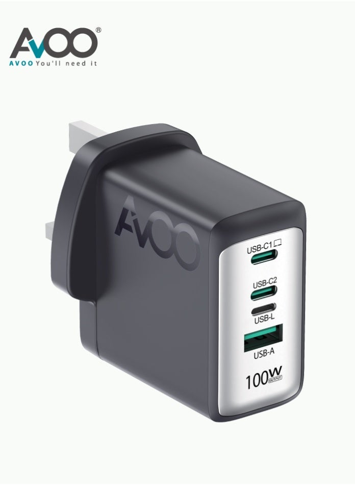 AVOO 100W Charger – Compact Fast Wall Charger with 4 Ports Compatible with MacBook Pro/Air, iPhone 15/14/13 Series, iPad Pro, Samsung Galaxy Devices, Huawei, Xiaomi, Vivo, Laptops & Smart Devices - Image 1