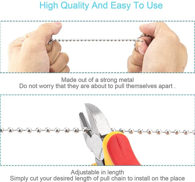 DIY Crafts Pack of 4 Pcs Silver 2 Pcs Ceiling Fan Lamp Other Ligting Pull Chains Fan Pull Chain with 2 Pcs 20 Pack of 4 Pcs Silver - Image 3