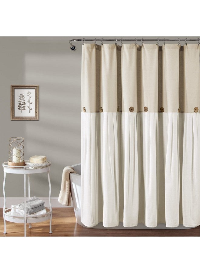 Lush Decor Lush Decor - Shower Curtain, Coconut Button Detail, Color Block Design, Modern Farmhouse Bathroom Decor (Linen, 72” x 72”)  - Image 1