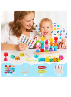 KASTWAVE Montessori Toys, Wooden Beads Sequencing Toy, Stacking Blocks, Matching Shape Stacker, Preschool Educational Toys, Boost Child's Observation Skills  - Image 2