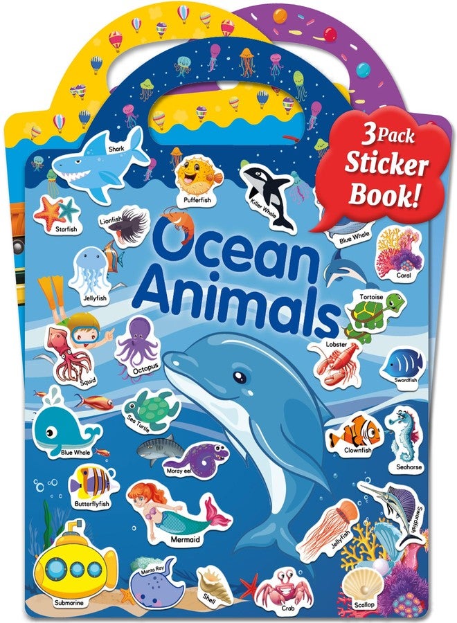 Benresive Reusable Sticker Books for Kids 2-4, Sticker Books for Toddlers 1-3 2-4, Toddler Travel Toys Activities Crafts Gifts - Ocean Animals, Fairy and Vehicle - Image 1