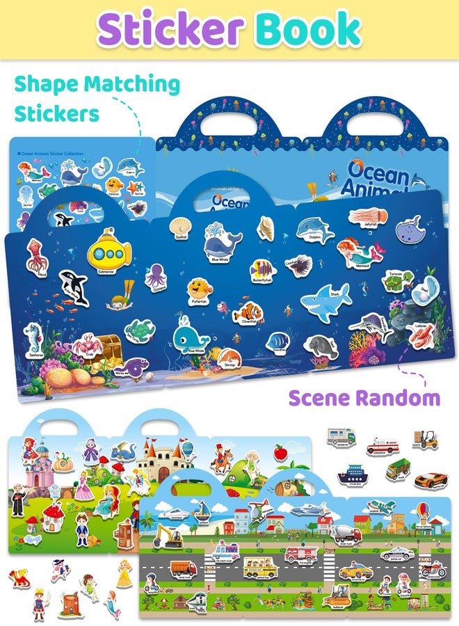 Benresive Reusable Sticker Books for Kids 2-4, Sticker Books for Toddlers 1-3 2-4, Toddler Travel Toys Activities Crafts Gifts - Ocean Animals, Fairy and Vehicle - Image 2