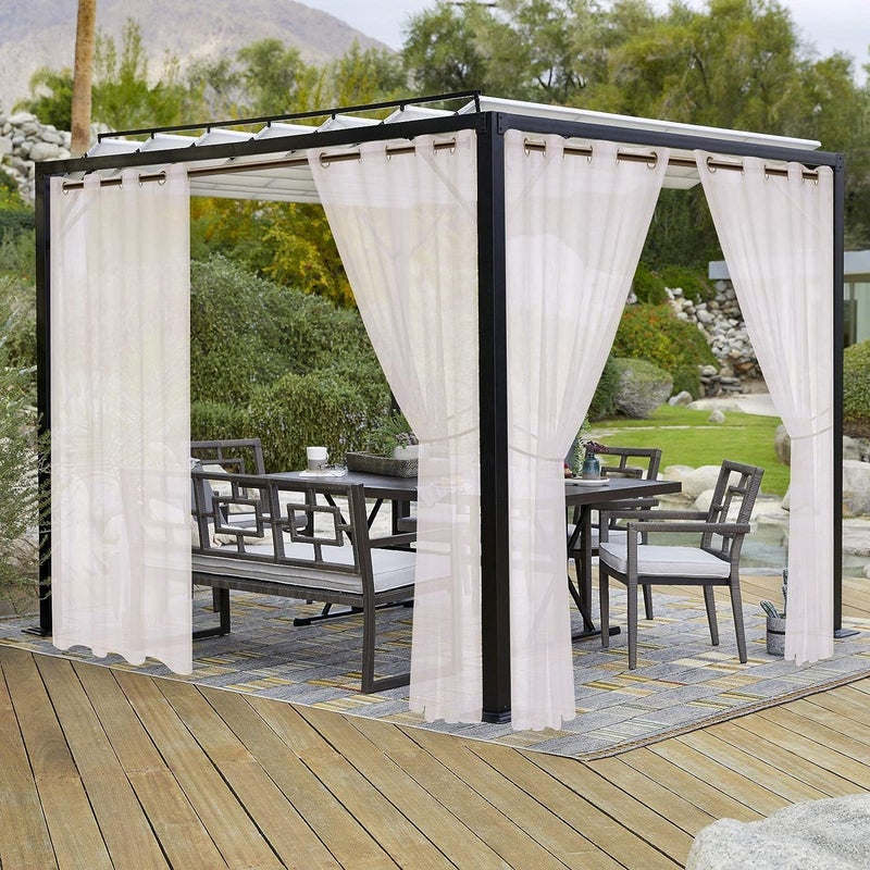 LORDTEX Burlap Linen Look Outdoor Curtains for Patio - 2 Panels Waterproof Sheer Curtains for Pergola, Porch, Cabana and Gazebo Grommet Indoor/Outdoor Voile Sheer Drapes (52 x 120 inch, Ivory) - Image 1