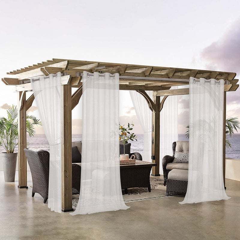 LORDTEX Burlap Linen Look Outdoor Curtains for Patio - 2 Panels Waterproof Sheer Curtains for Pergola, Porch, Cabana and Gazebo Grommet Indoor/Outdoor Voile Sheer Drapes (52 x 120 inch, Ivory) - Image 5