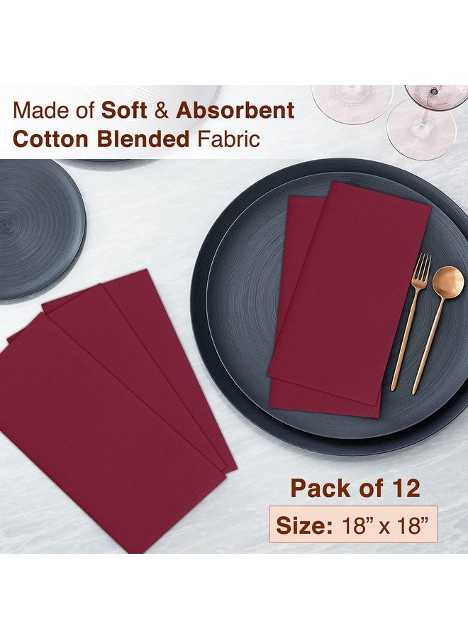 Ruvanti Cloth Napkins Set of 12, 18x18 Inches Napkins Cloth Washable, Soft, Durable, Absorbent, Cotton Blend. Table Dinner Napkins Cloth for Hotel, Weddings, Dinner, Christmas Parties - Burgundy - Image 3