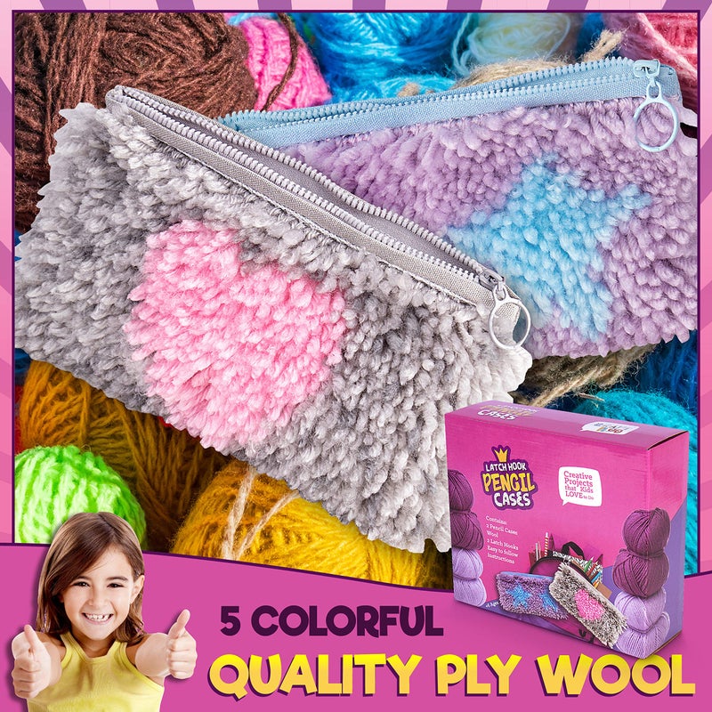 CRAFTILOO DIY 2 Rug Pencil Cases Latch Hook Kits for Kids Sewing Set for Girls Beginners Latchkits Ages 8-12 - Image 4