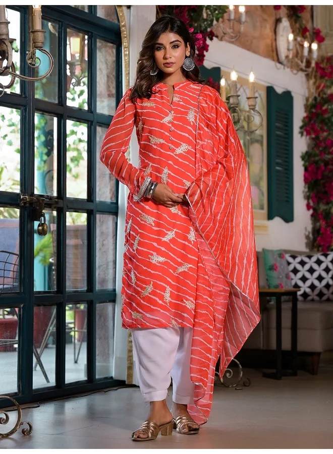 أيه كيه إس AKS Couture Floral Embroidered Regular Gotta Patti Straight Kurta With Palazzos & Dupatta