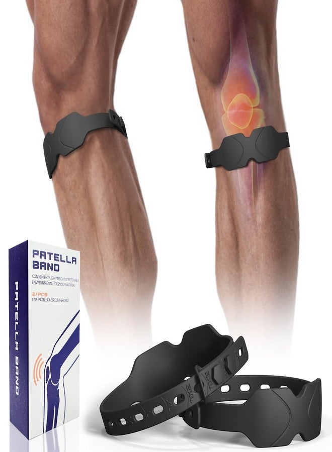 CJing Adjustable Patella Band - Silicone Knee Patellar Tendon Support Strap for Tendonitis Jumpers Pain Relief - 2 Pack Knee Brace for Men & Women - Knee Band Stabilizer for Running Sports Basketball Hiking (Black) - Image 1
