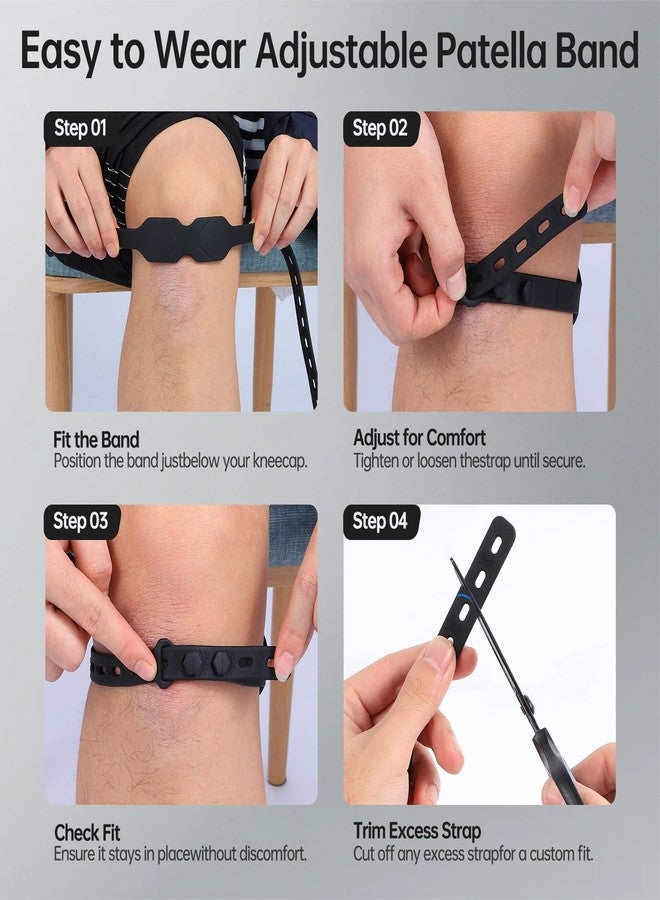CJing Adjustable Patella Band - Silicone Knee Patellar Tendon Support Strap for Tendonitis Jumpers Pain Relief - 2 Pack Knee Brace for Men & Women - Knee Band Stabilizer for Running Sports Basketball Hiking (Black) - Image 5