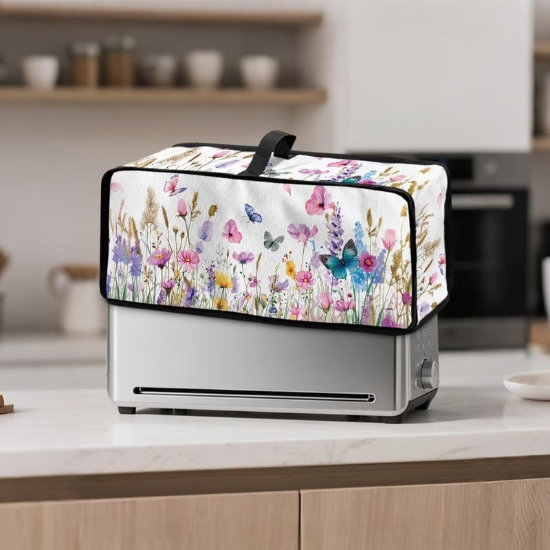 ZDCUSTOM Kitchen Appliance 2 Slice Slim Toaster Dust Cover Stain Resistant Dust Protection Bread Machine Cover for Long Slot Toaster Appliance Wildflower Butterfly - Image 2